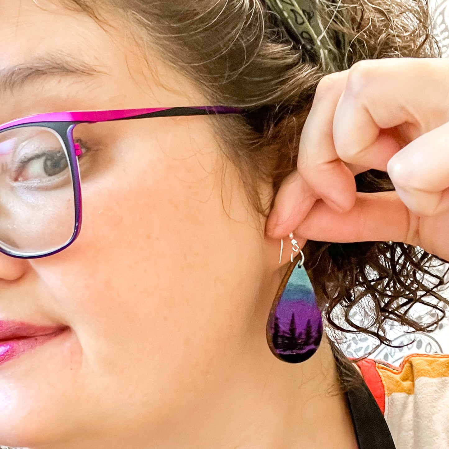 Northern Lights Wood Teardrop Earrings