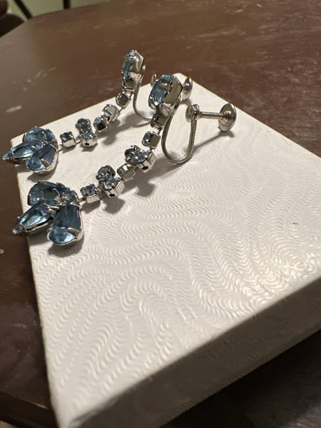 Light Blue Rhinestone Screw Back Earrings