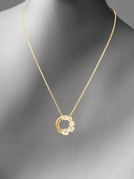 Gold Tone CZ Circle Pendant Necklace