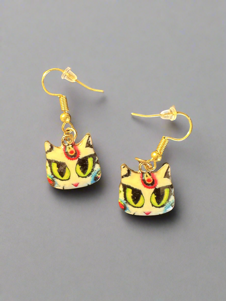 Ceramic Cat Charm Earrings