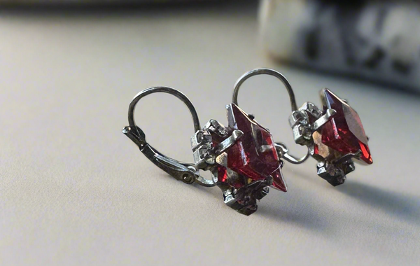 Red Rhinestone Leverback Earrings