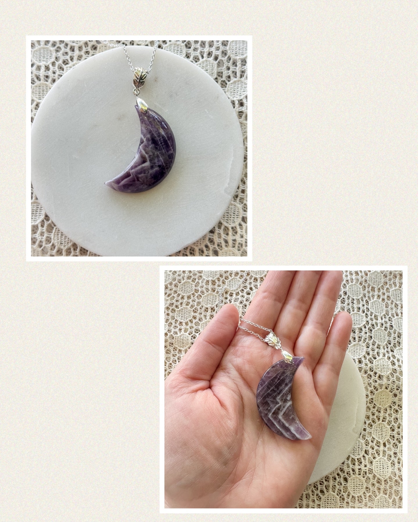 Chevron Amethyst Crescent Moon Necklace