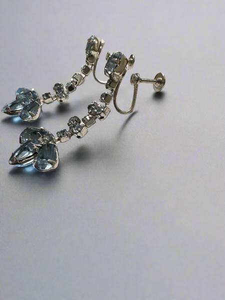 Light Blue Rhinestone Screw Back Earrings