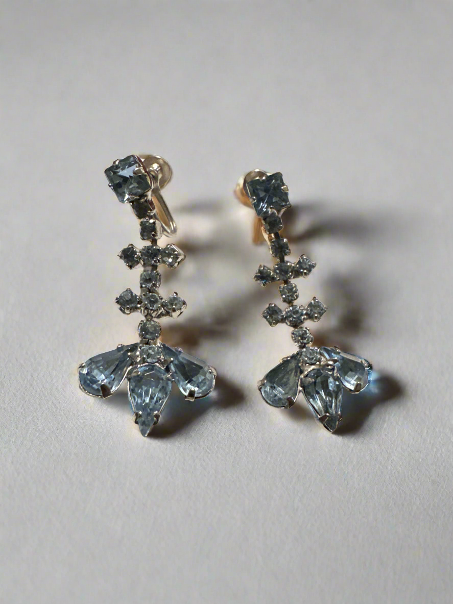 Light Blue Rhinestone Screw Back Earrings