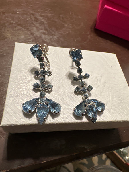 Light Blue Rhinestone Screw Back Earrings