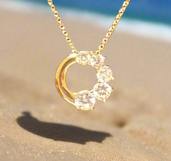 Gold Tone CZ Circle Pendant Necklace