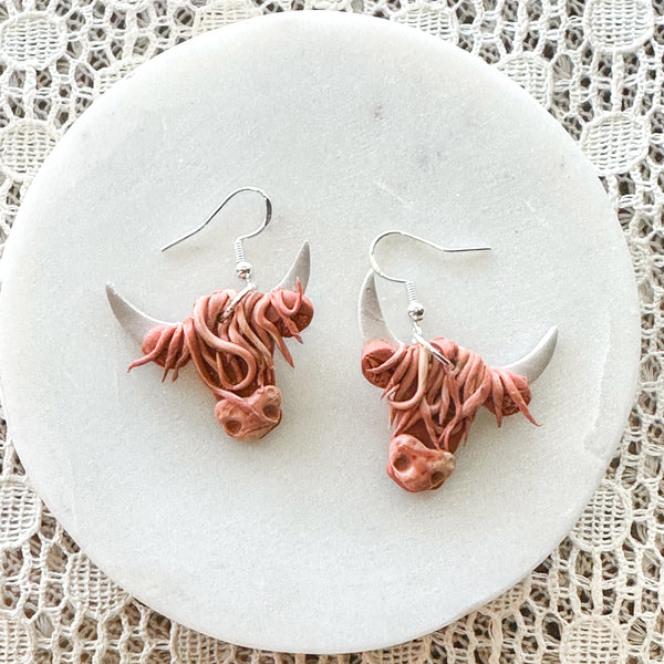 Highland Cows Hoops and Hooks Clay Earrings