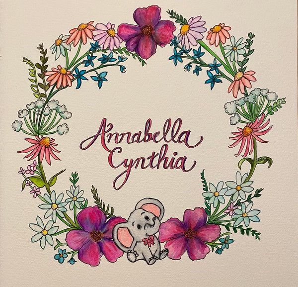 Custom Watercolor: Baby Namesake Wreath or Monogram