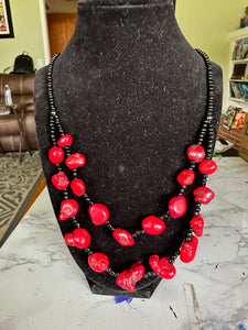 Red Turquoise Glass Beaded Necklace