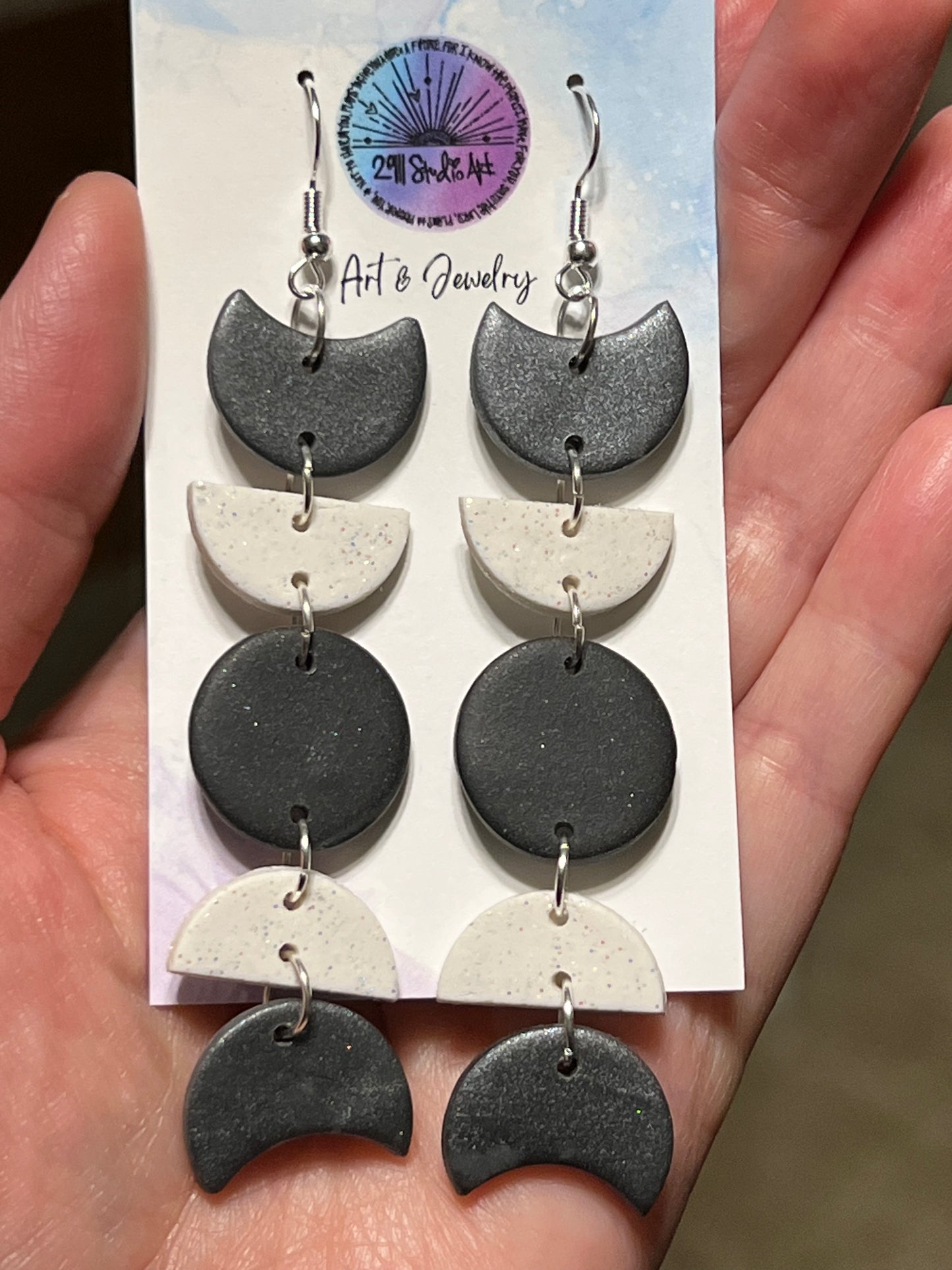 Multicolored Moon Phase Statement Earrings