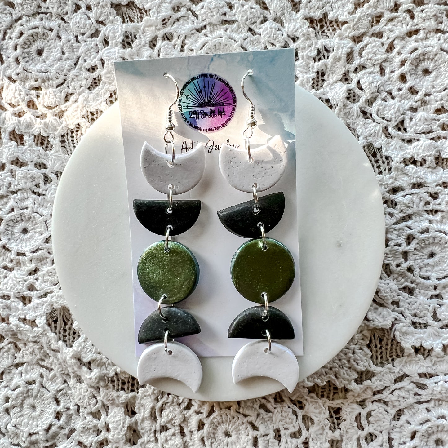 Multicolored Moon Phase Statement Earrings