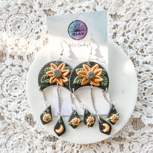 Sunflower Mystic Rain Clay Earrings