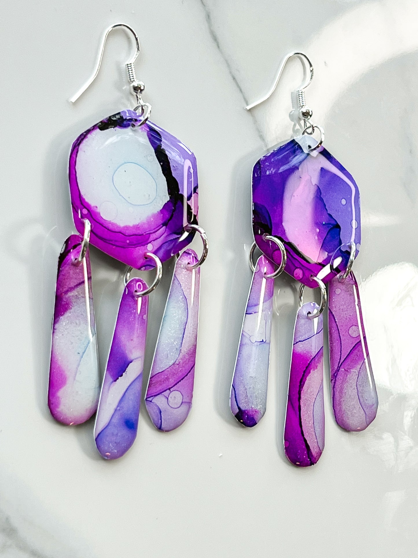 Twilight: Alcohol Ink Earrings (Silver)