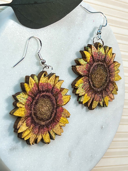 Sunflower Wood Earrings