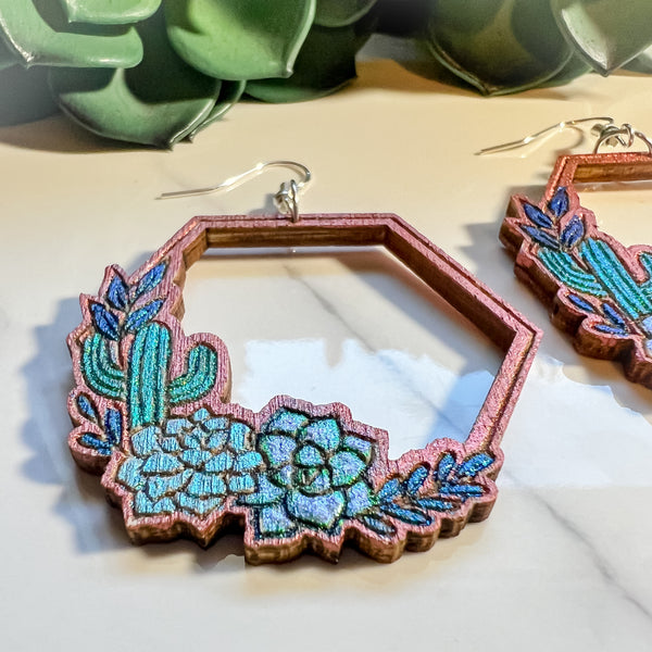 Hexagonal Cacti & Succulent Earrings