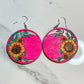 Medium Sunflower Crescent Moon Wood Earrings