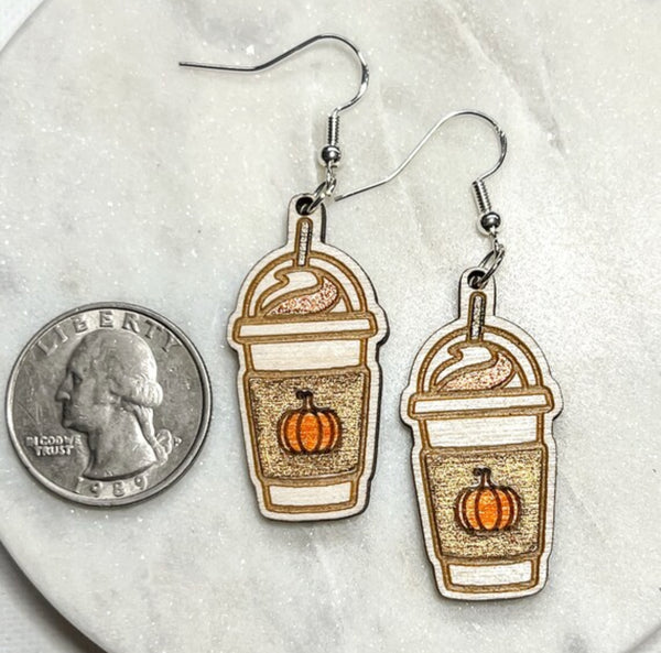 Pumpkin Coffee Wood Earrings