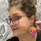 Medium Sunflower Crescent Moon Wood Earrings
