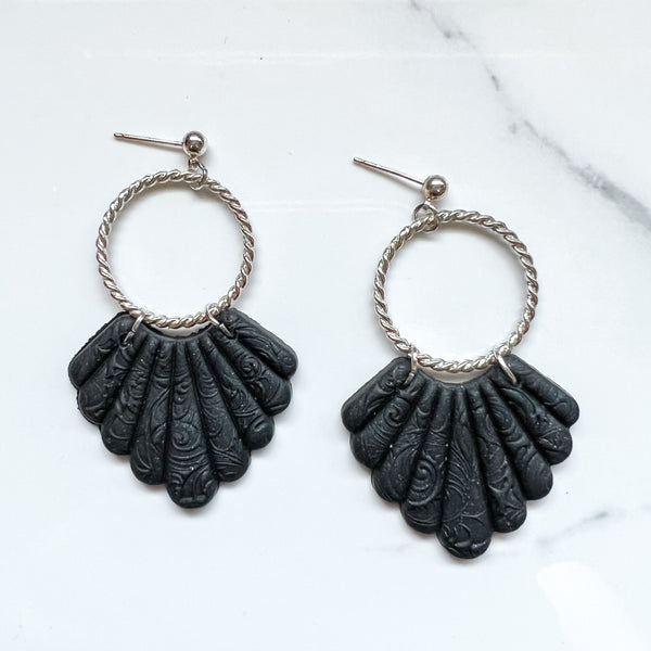 Black Scallop Clay Dangle Earrings