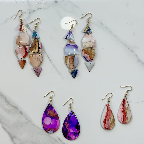 Alcohol Ink Earrings: Sunset & Twilight (Gold)