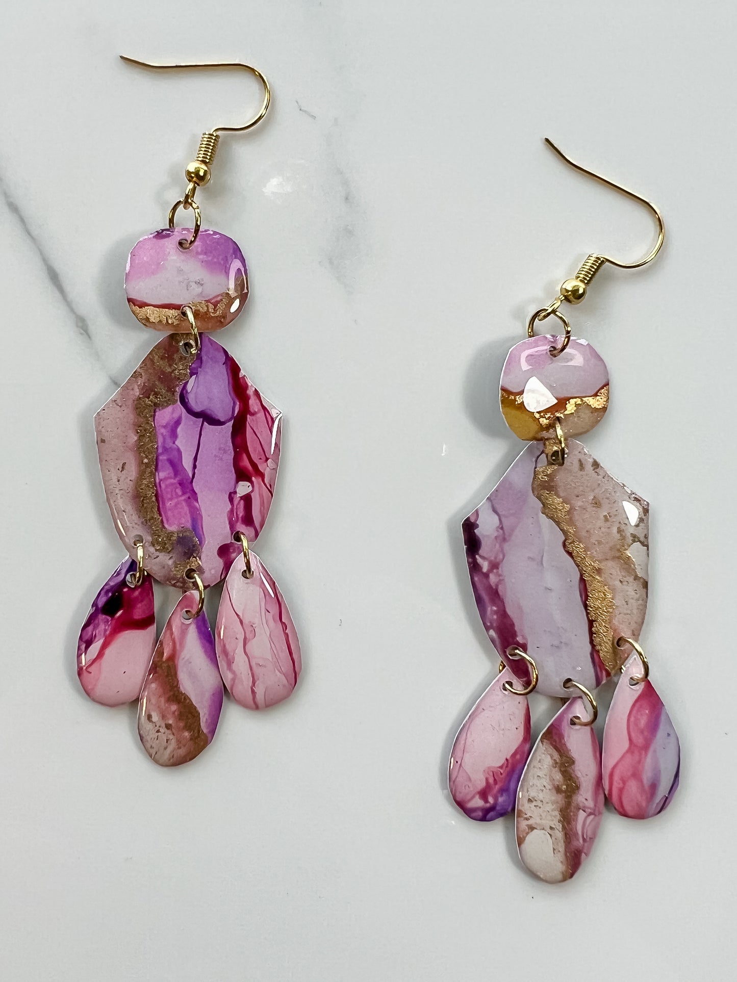 Sunset & Twilight Chandelier: Alcohol Ink Earrings (Gold)