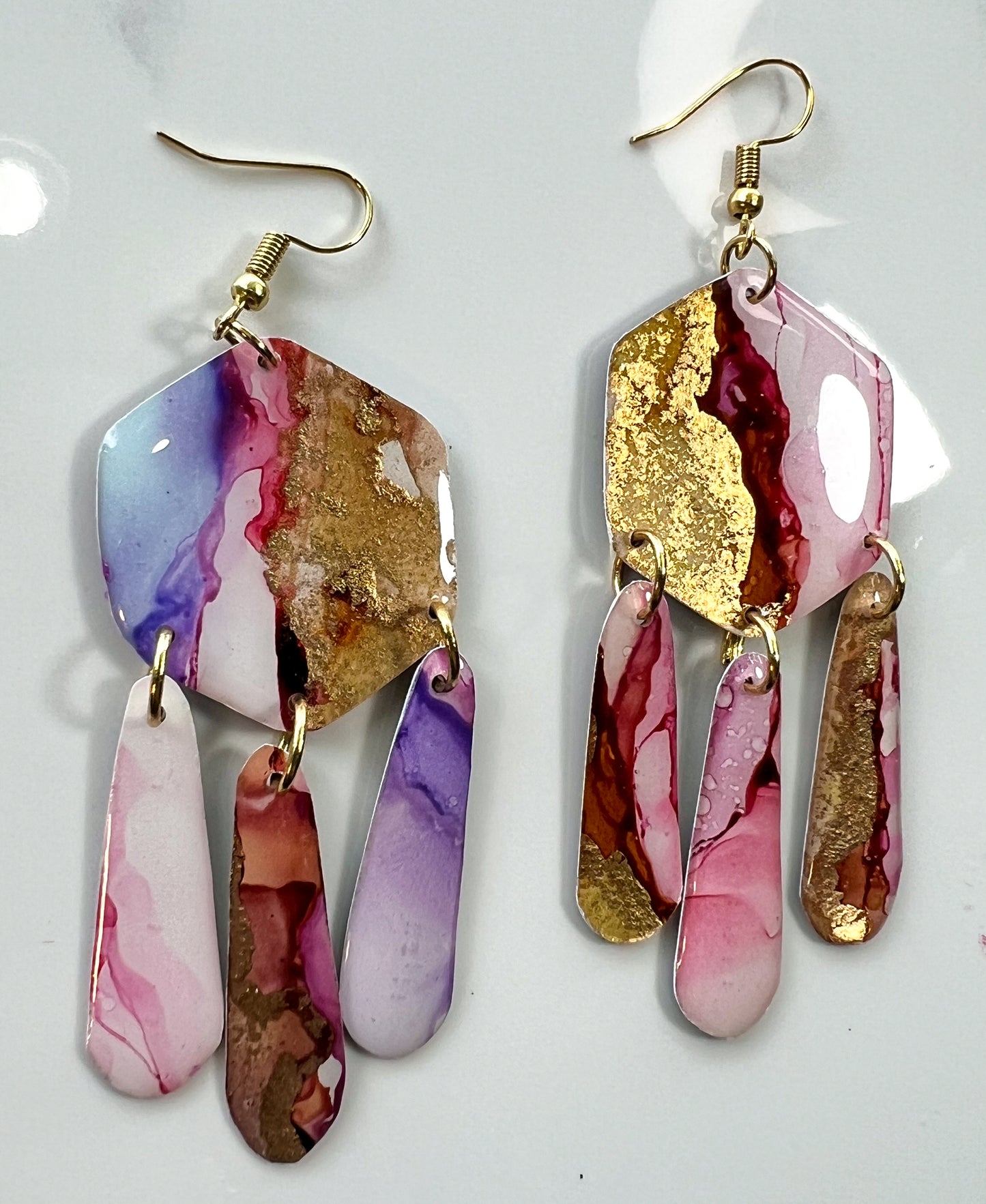 Sunset & Twilight Chandelier: Alcohol Ink Earrings (Gold)