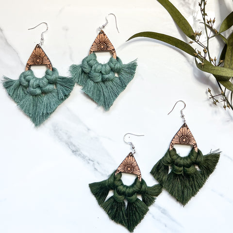 Mahogany Sunflower Mandala Macramé Fringe Earrings