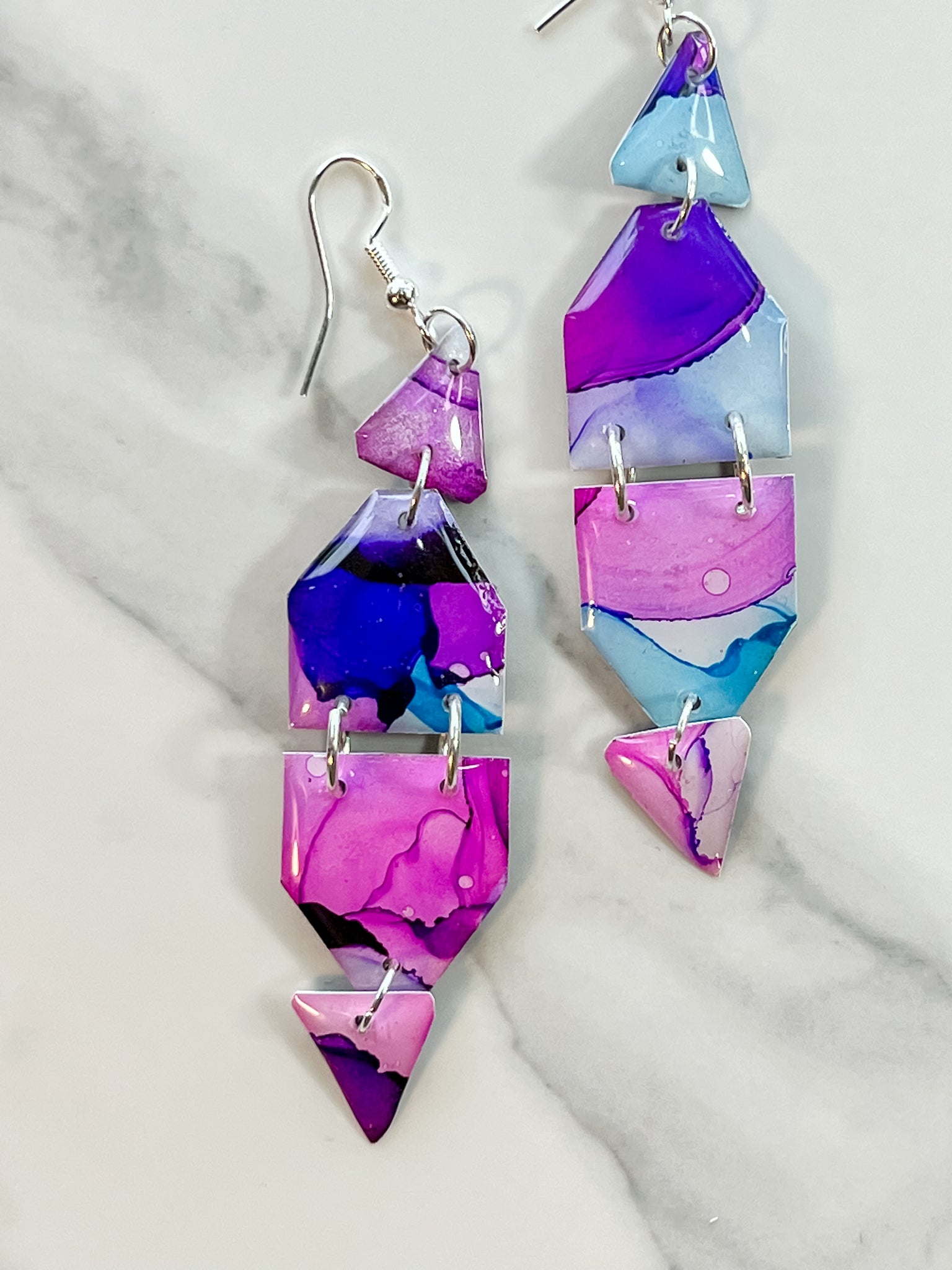 Twilight: Alcohol Ink Earrings (Silver)