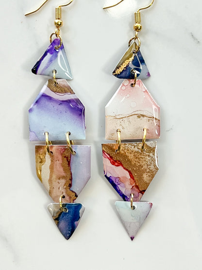 Alcohol Ink Earrings: Sunset & Twilight (Gold)
