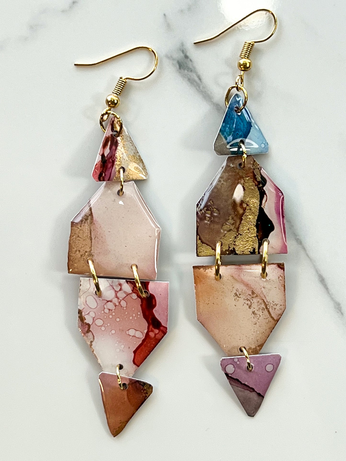 Alcohol Ink Earrings: Sunset & Twilight (Gold)