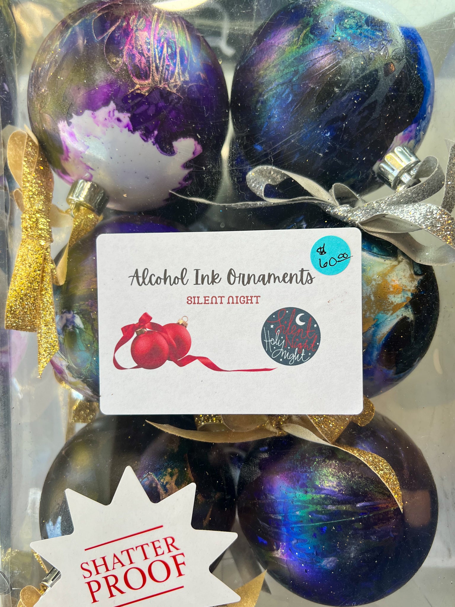Silent Night: Set of 12 Alcohol Ink Aura Ornaments