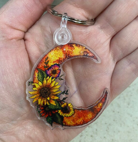 Sunflower Galaxy Crescent Moon Sticker Keychain