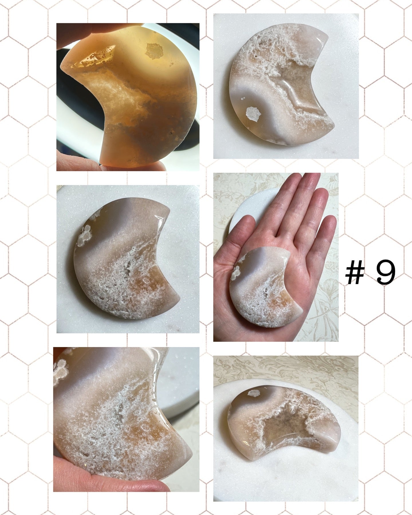 Flower Blossom Agate Moon Palm Stones (Batch 2)