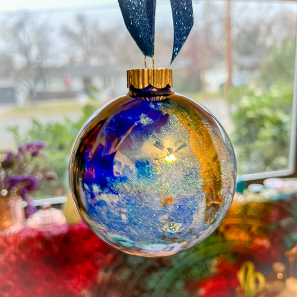 Blue Christmas: Large Glass Alcohol Ink Aura Ornaments