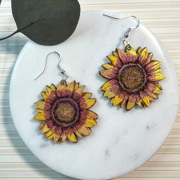 Sunflower Wood Earrings