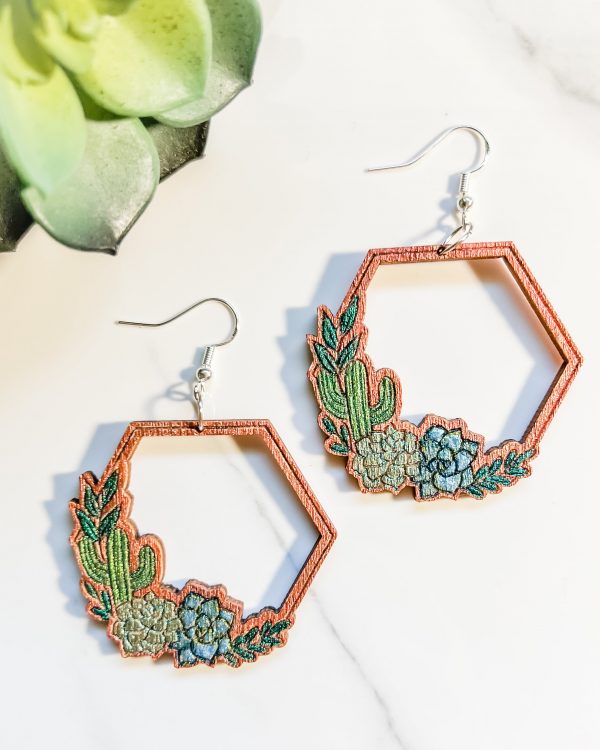 Hexagonal Cacti and Succulent Earrings